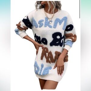 SHEIN Cream Knit Sweater Dress